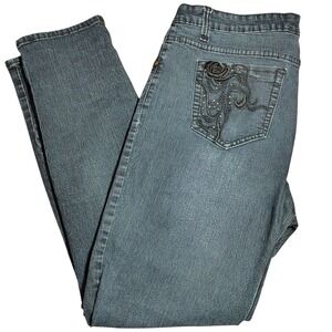 L A S T Jeans Women's Size 14 Blue Embellished Pocket Denim Straight‎ Leg Pants